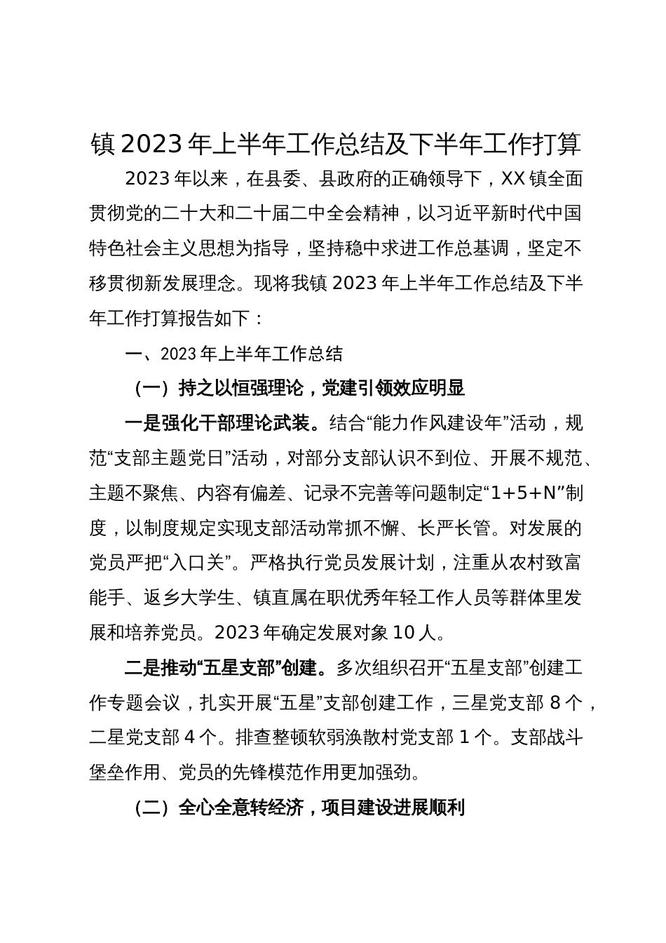 镇2023年上半年工作总结及下半年工作打算_第1页