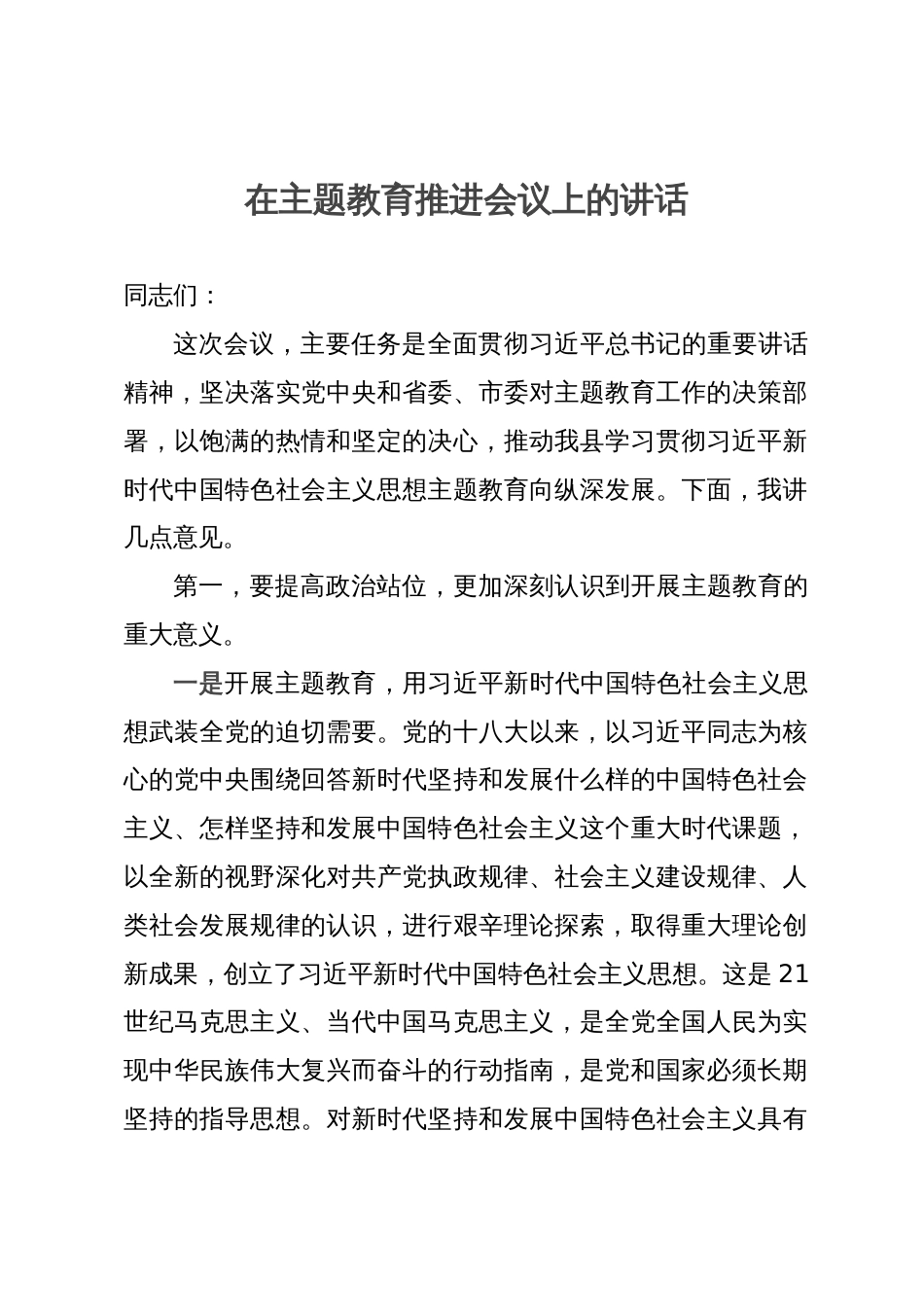 在2023年主题教育推进会议上的讲话_第1页