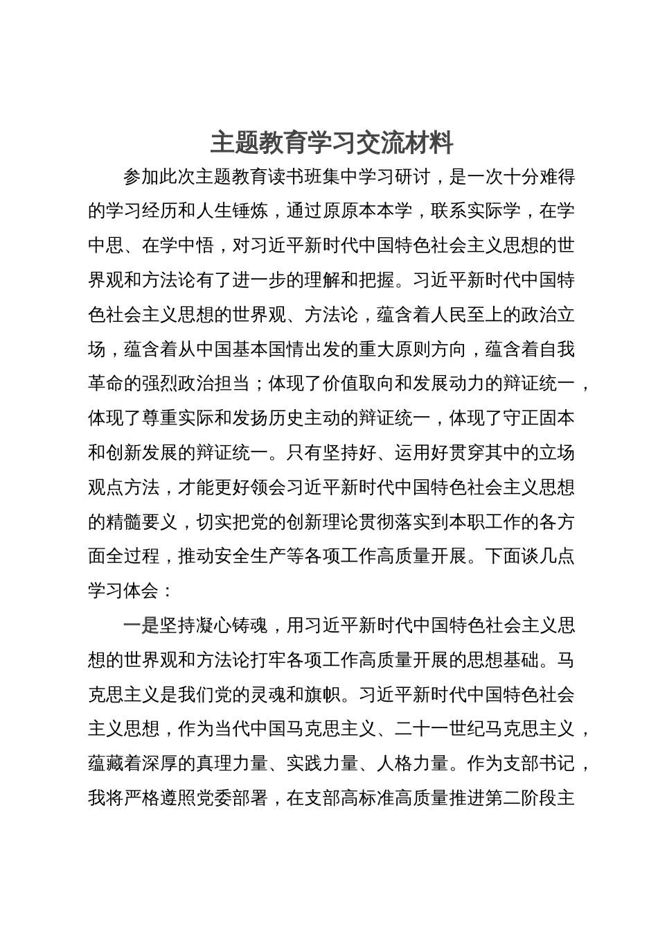 局党支部书记主题教育学习研讨交流材料_第1页
