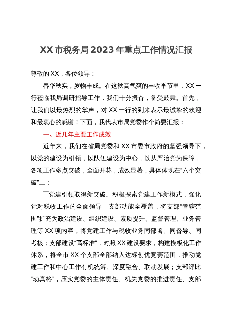 XX市税务局2023年重点工作情况汇报_第1页