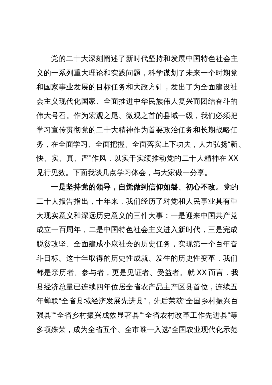 县委书记学习党的二十大精神研讨发言：大力弘扬“新、快、实、真、严”作风_第1页