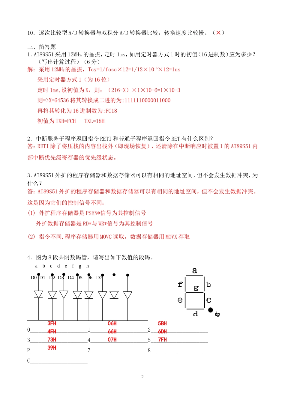 单片机试题3 参考答案_第2页