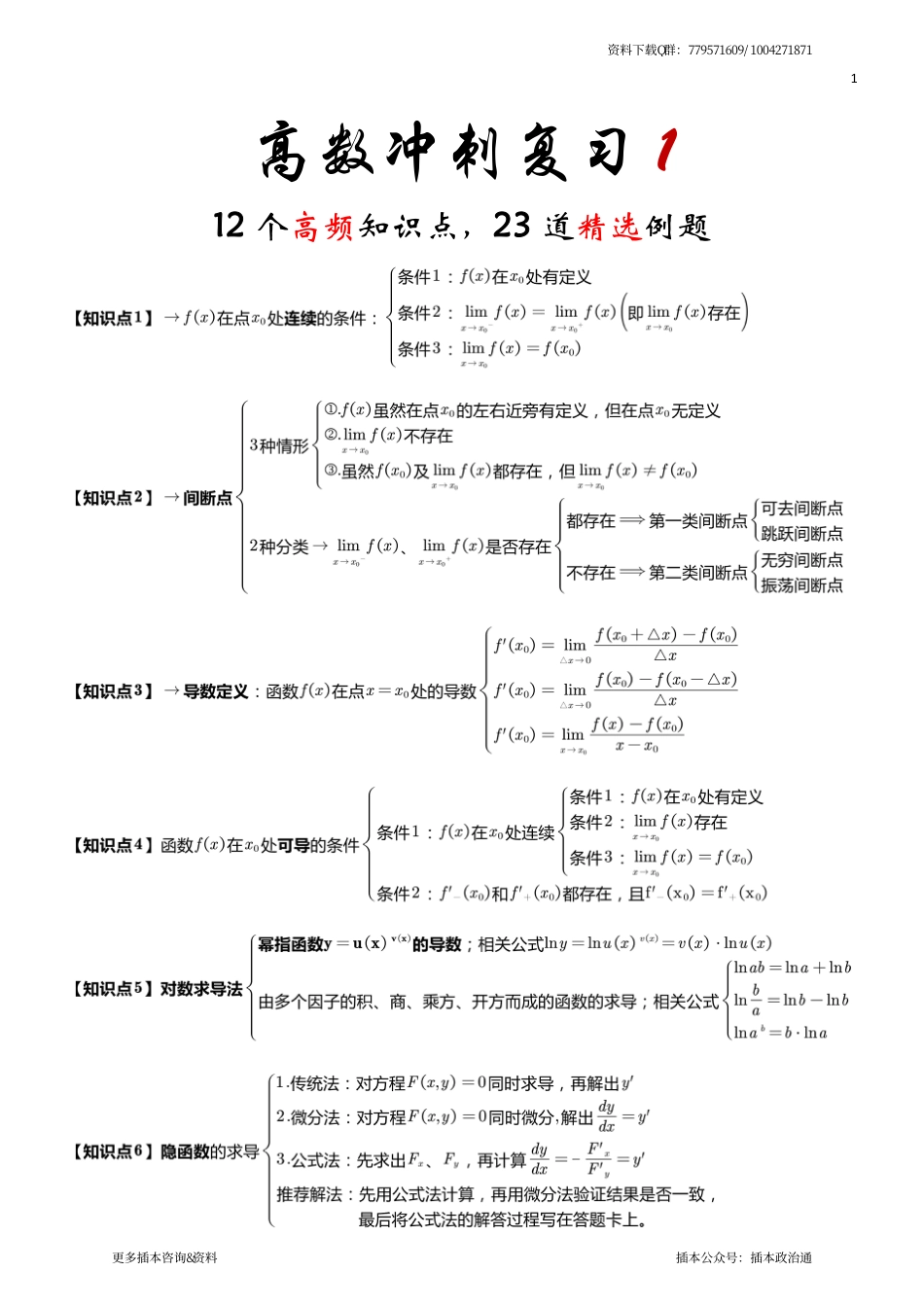 高数冲刺复习文档_第1页