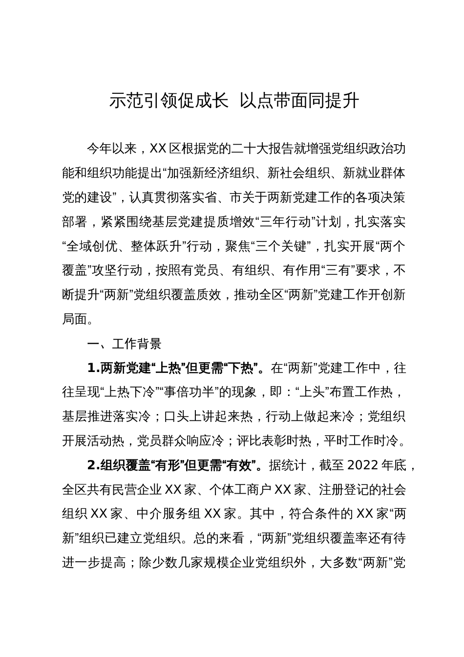 两新党建工作典型经验材料：示范引领促成长  以点带面同提升_第1页