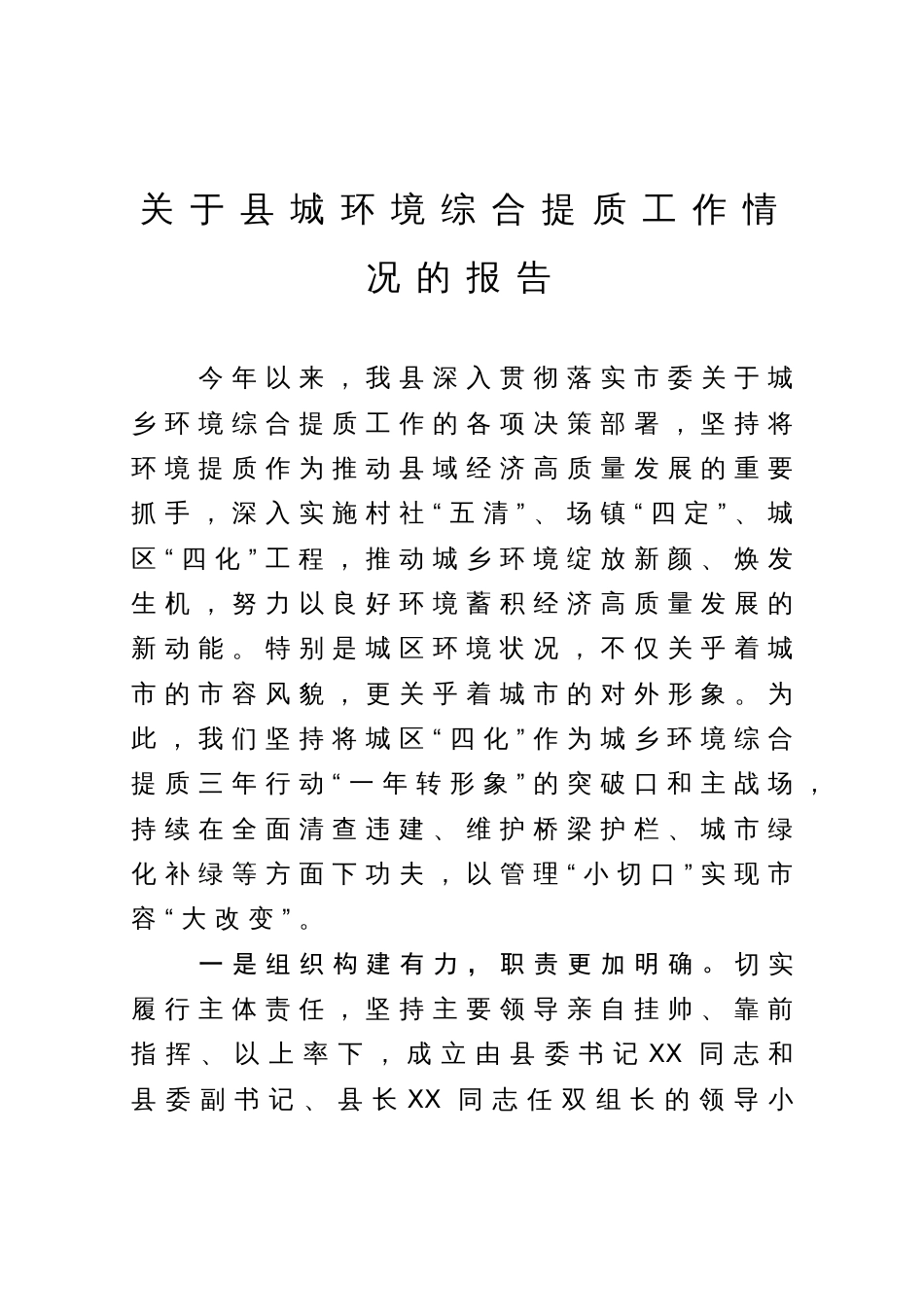 关于县城环境综合提质工作情况的报告_第1页