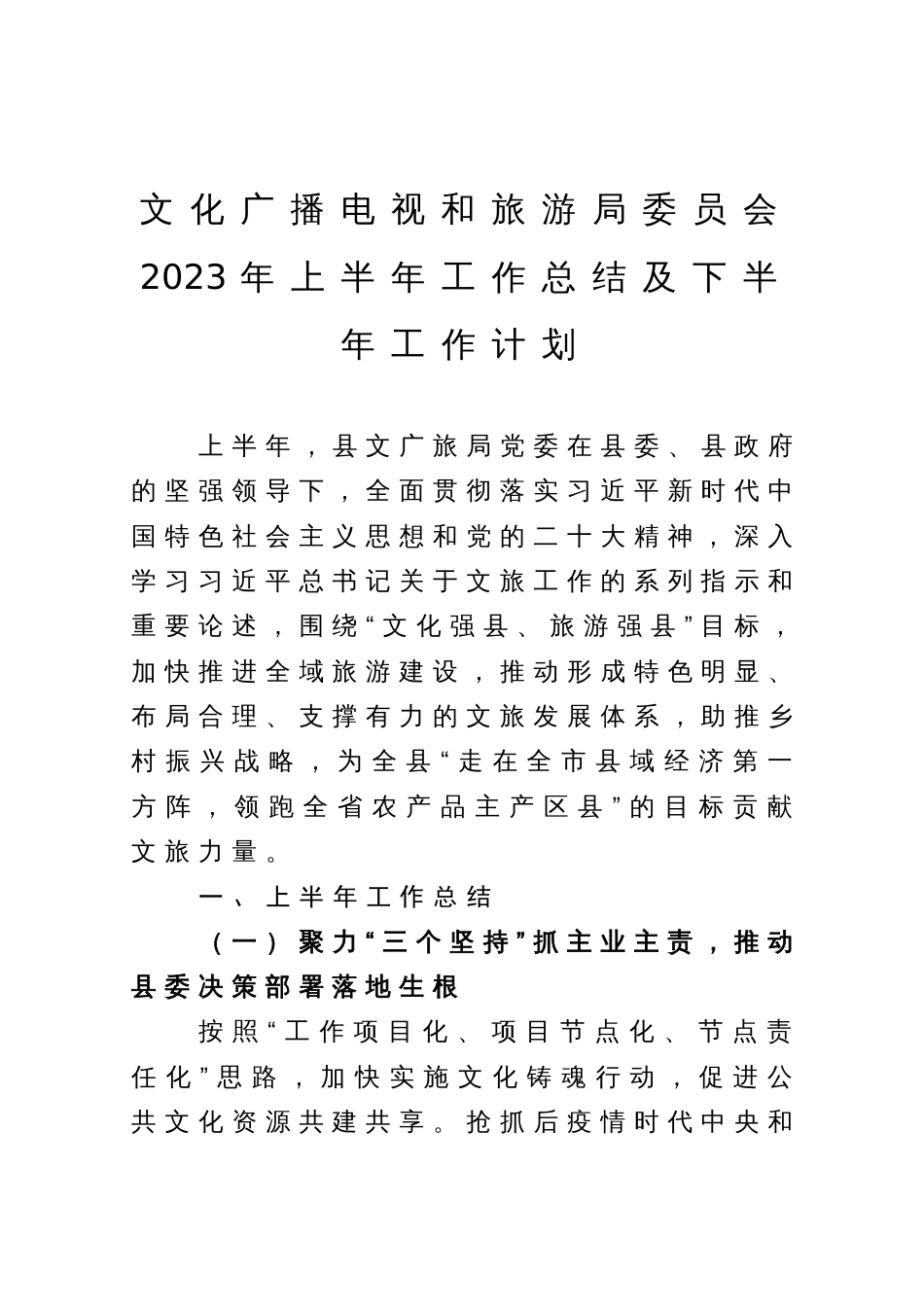 文化广播电视和旅游局委员会2023年上半年工作总结及下半年工作计划_第1页