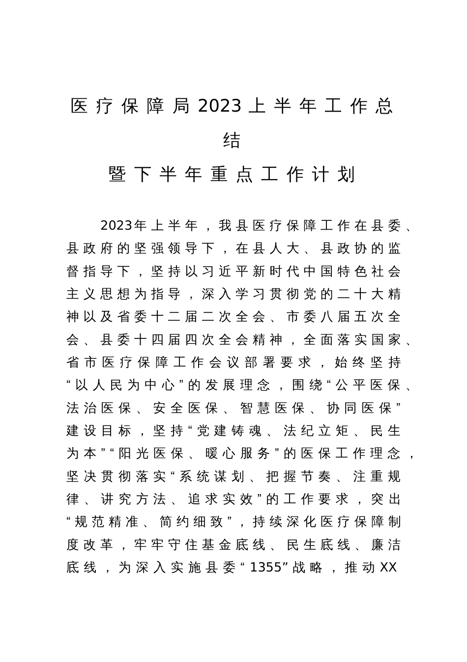 医保局2023年上半年工作总结及下半年工作计划_第1页