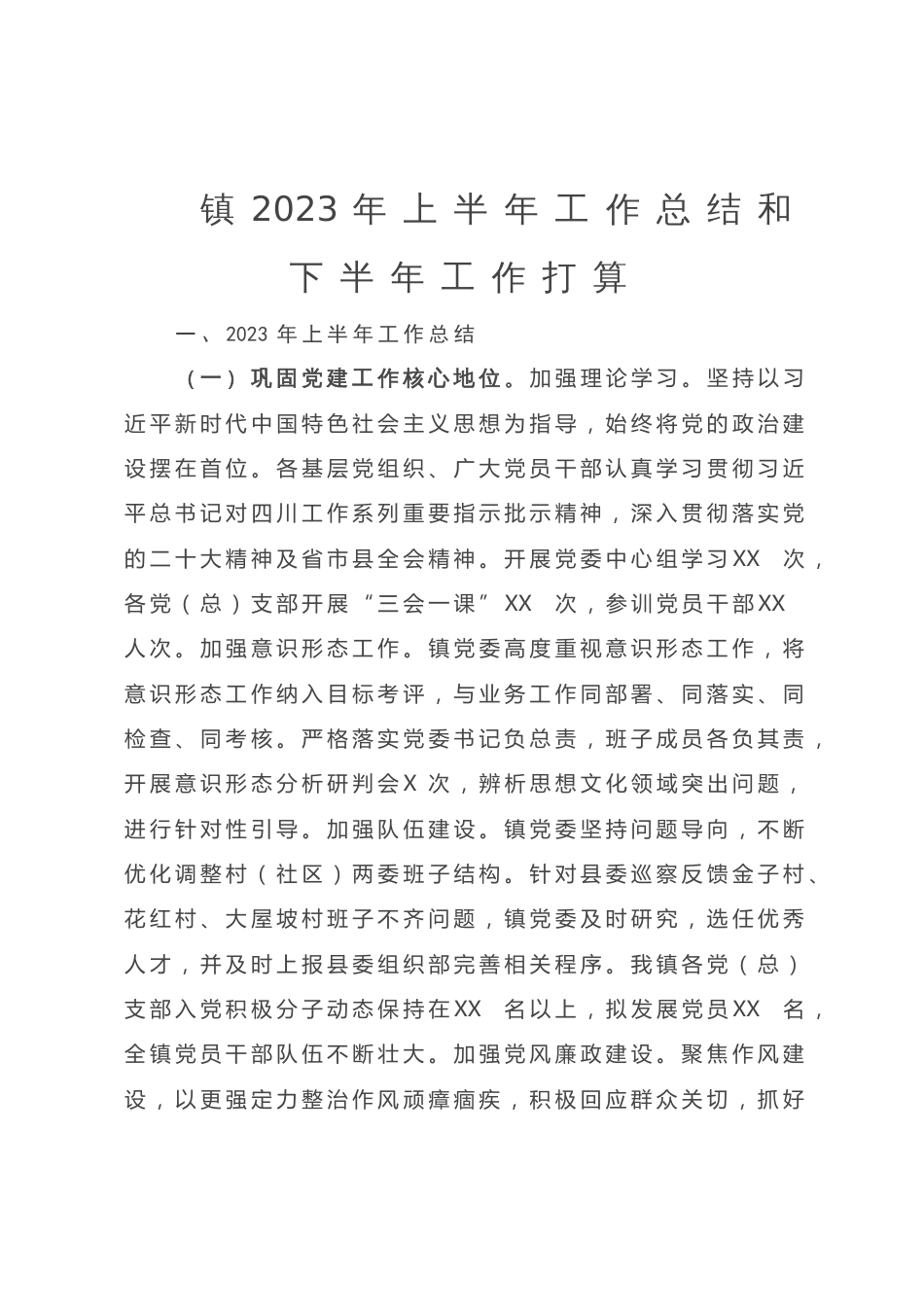 镇2023年上半年工作总结和下半年工作打算_第1页