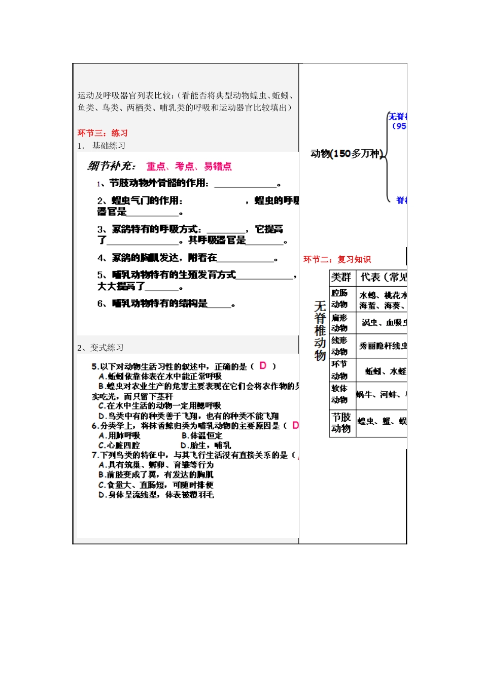 动物的主要类群复习教案(共4页)_第3页