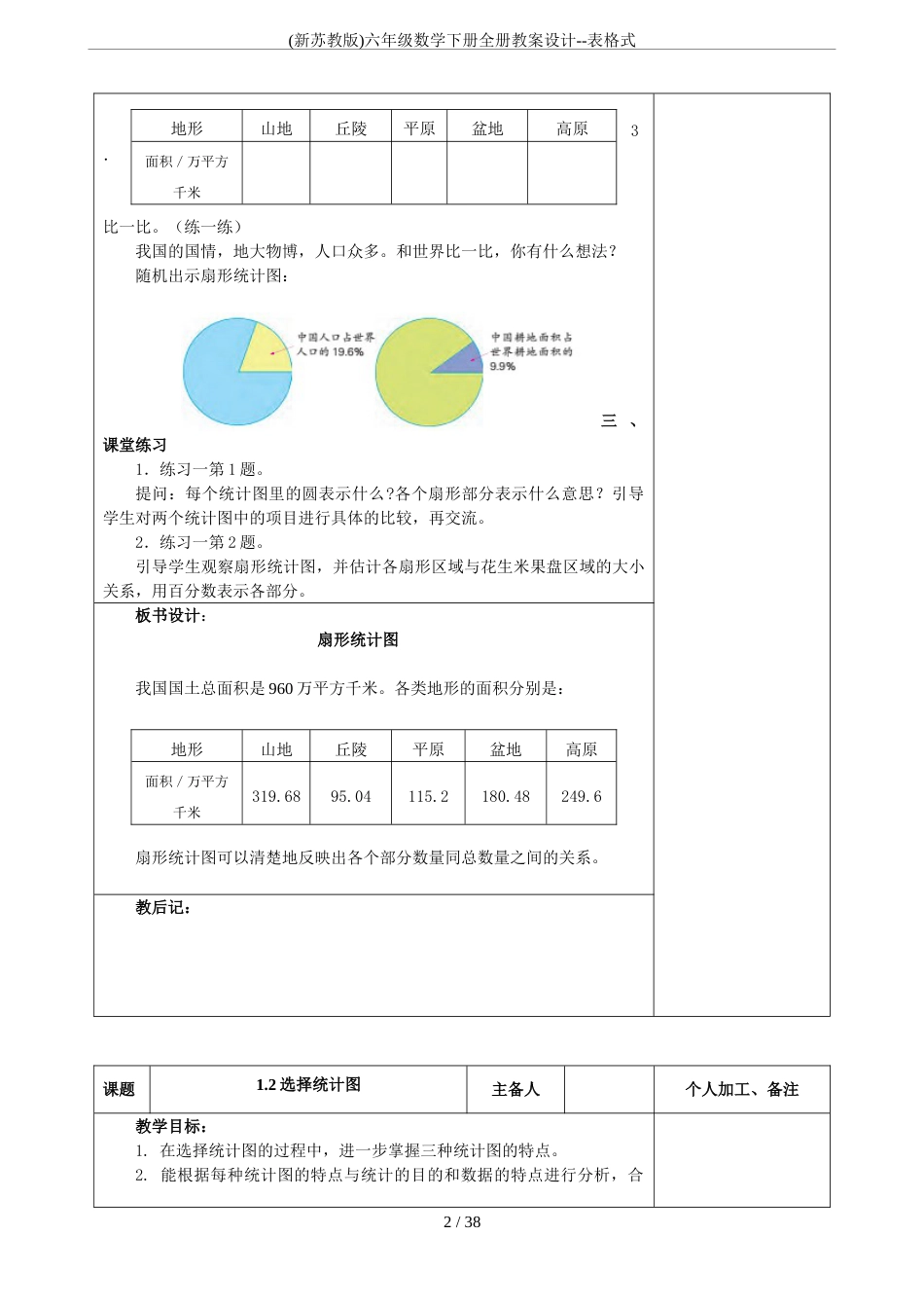 (新苏教版)六年级数学下册全册教案设计表格式_第2页