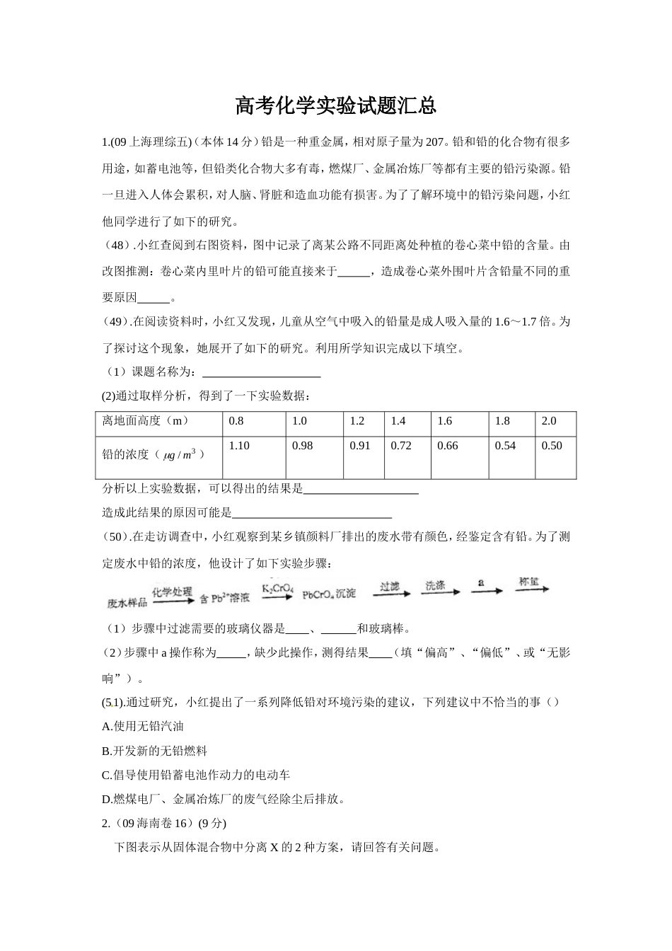 高考化学实验专题经典习题真题模拟题(共60页)_第1页