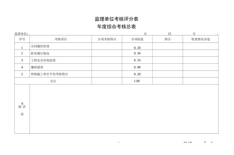 监理单位考核评分表  _第1页