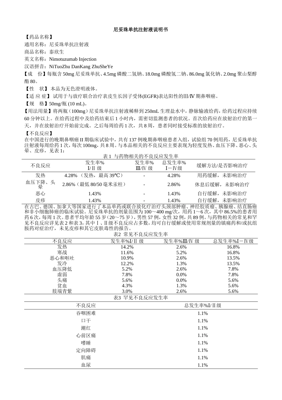 尼妥珠单抗注射液说明书泰欣生_第1页