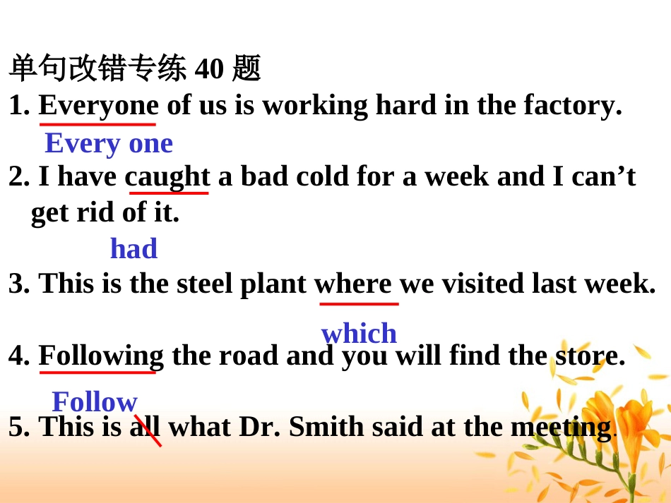 高考英语单句改错40题_第1页