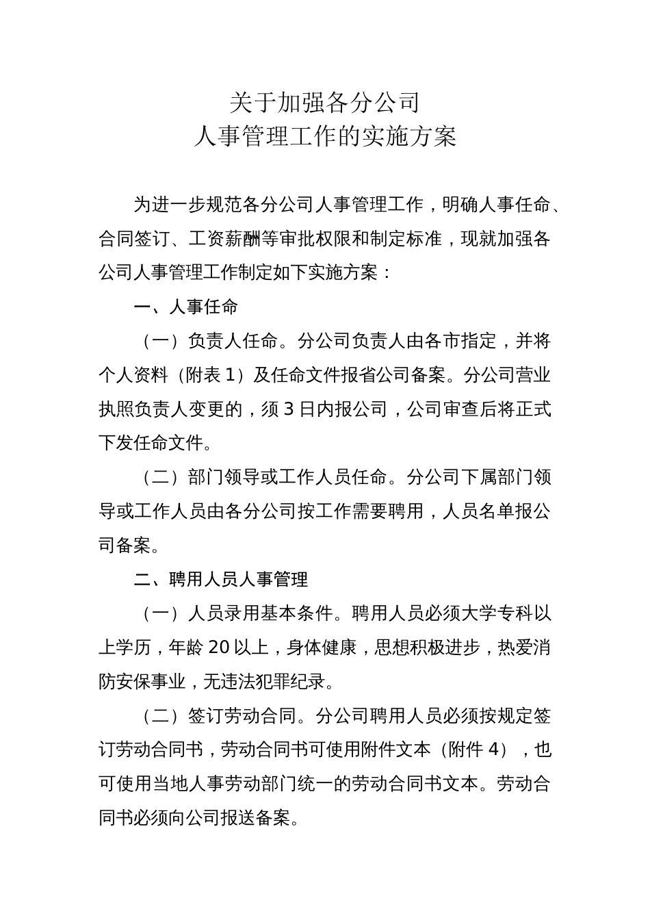 分公司人事管理制度(共页)_第1页