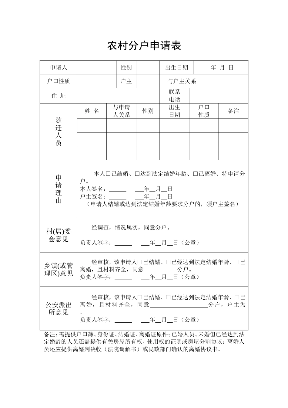 农村分户申请表_第1页