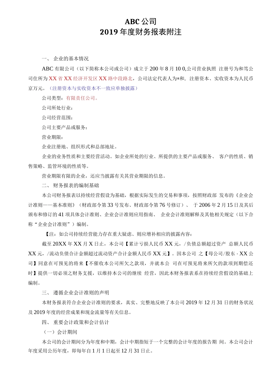 公司财务报表附注版模板度_第1页