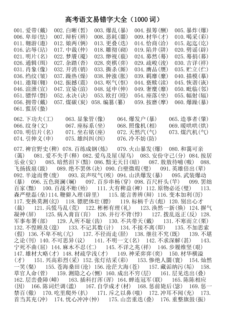 高考语文易错字大全1000词(共6页)_第1页