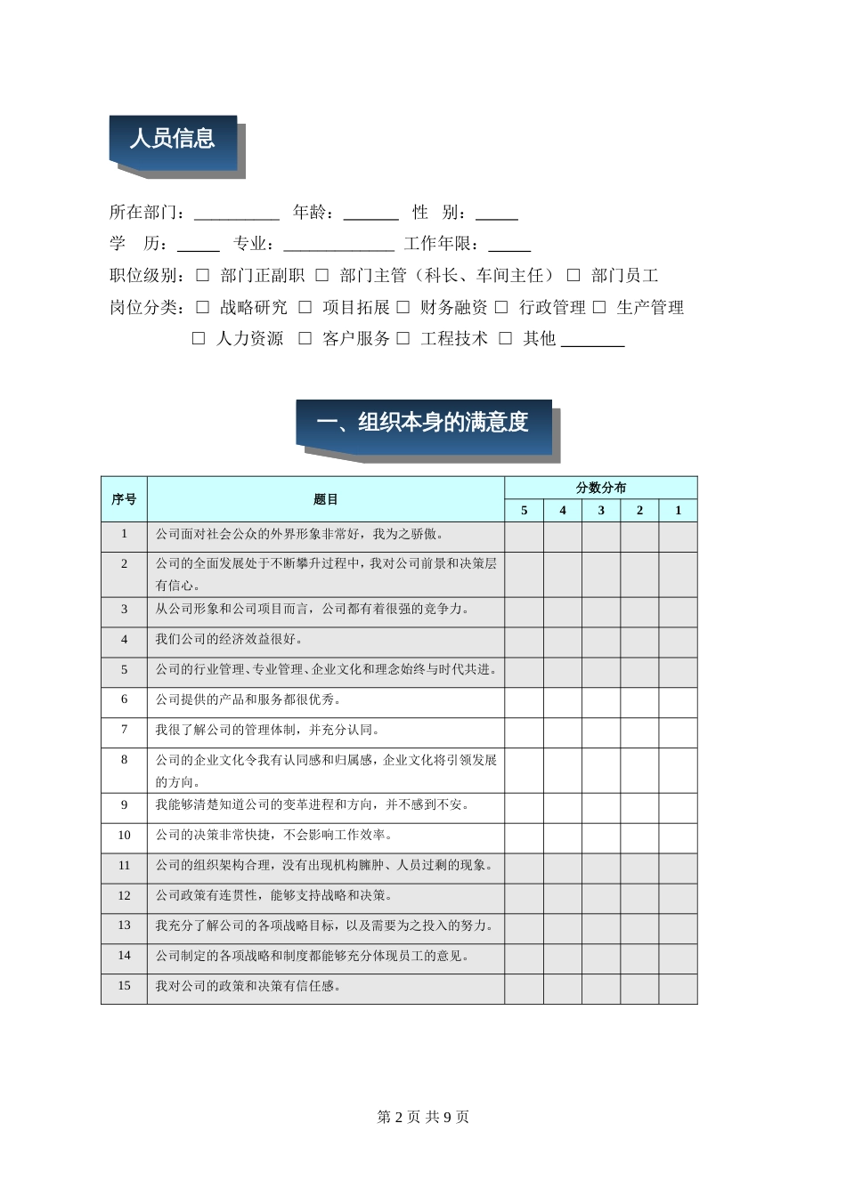 公司员工满意度调查问卷(共9页)_第2页