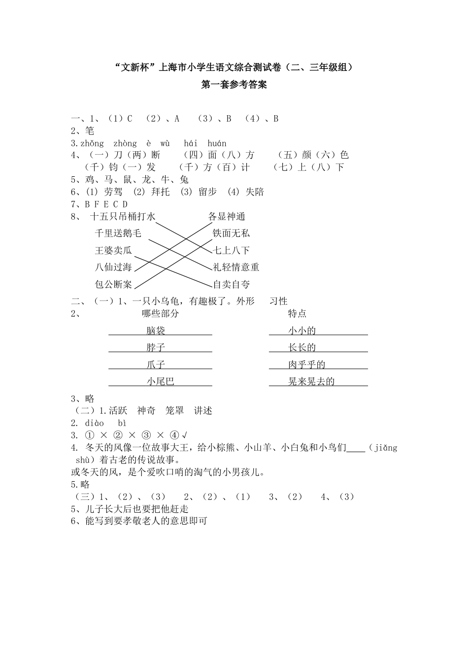 “文新杯”上海市小学生语文综合测试卷二、三年级组_第1页