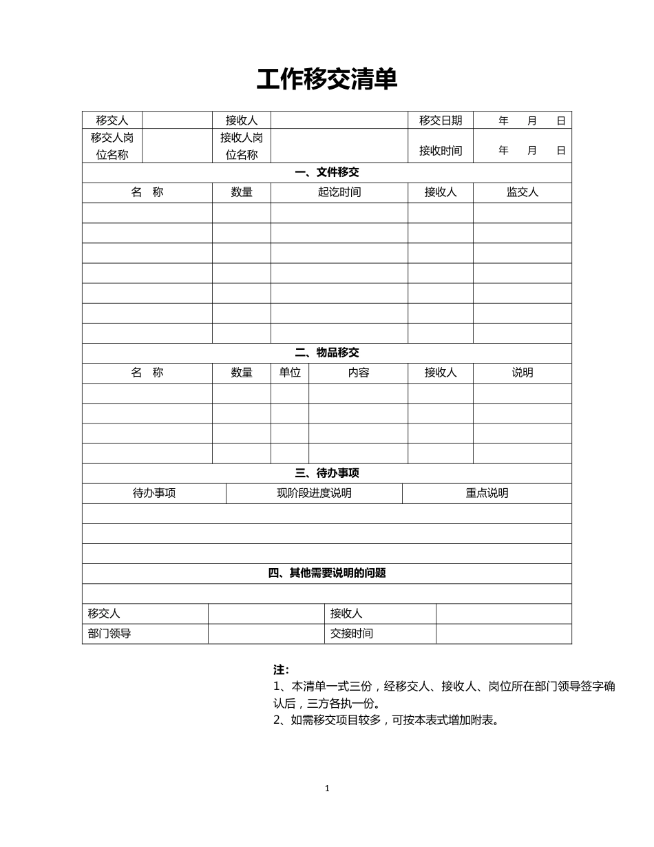 工作移交清单Word范文_第1页