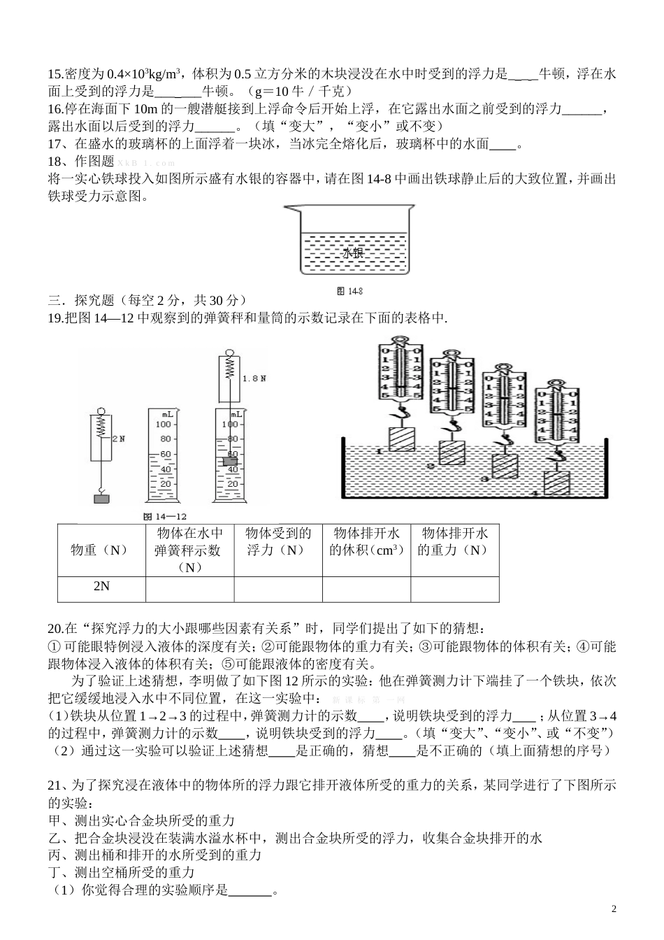 浮力单元测试题及答案(共4页)_第2页