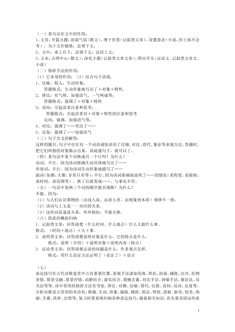 高中语文答题公式及技巧自己整理完整清晰版_第1页