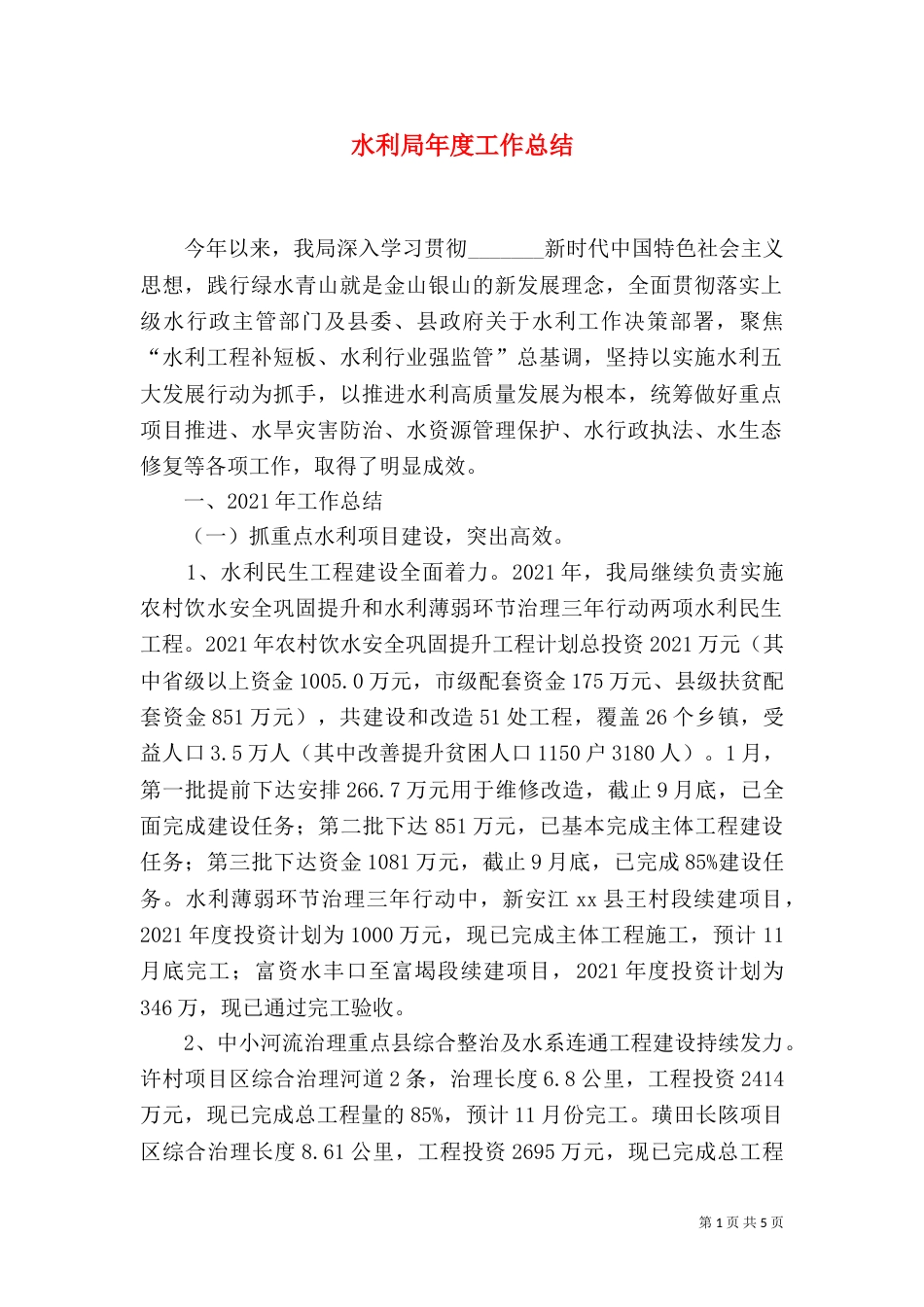 水利局年度工作总结（一）_第1页