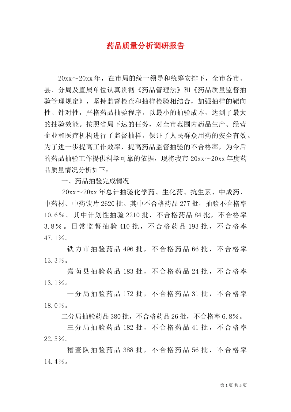 药品质量分析调研报告（一）_第1页