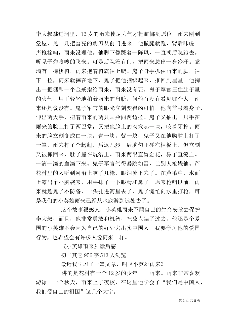 小英雄雨来读后感（二）_第3页