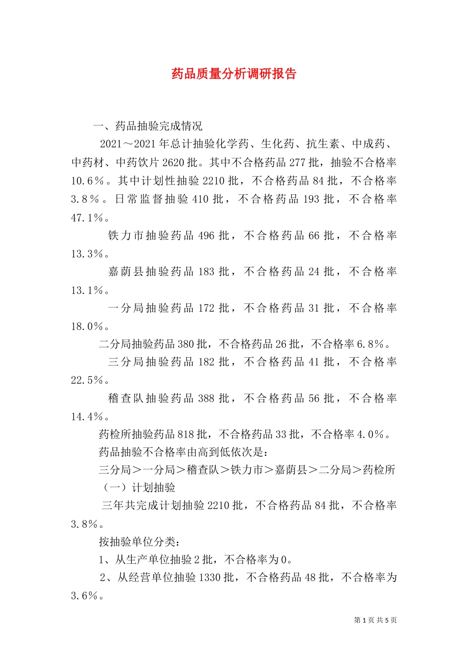 药品质量分析调研报告（三）_第1页