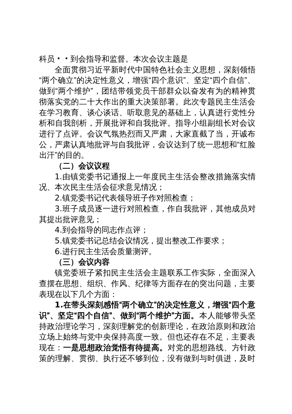 镇党委2022年度民主生活会召开情况的报告_第3页