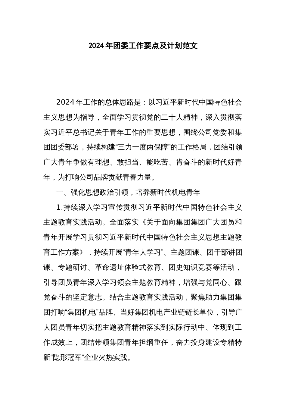 2024年团委工作要点及计划范文_第1页