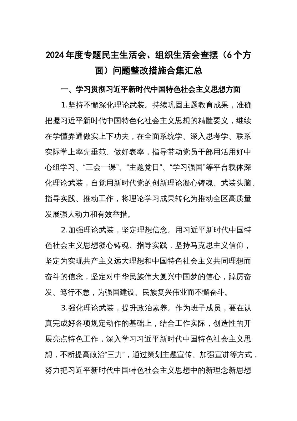 2024年度专题民主生活会、组织生活会查摆（6个方面）问题整改措施合集汇总_第1页