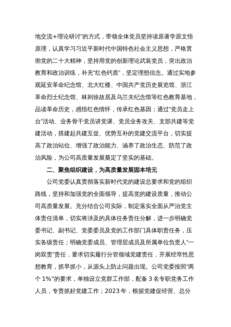 公司以高质量党建引领高质量发展经验交流发言材料2篇_第2页