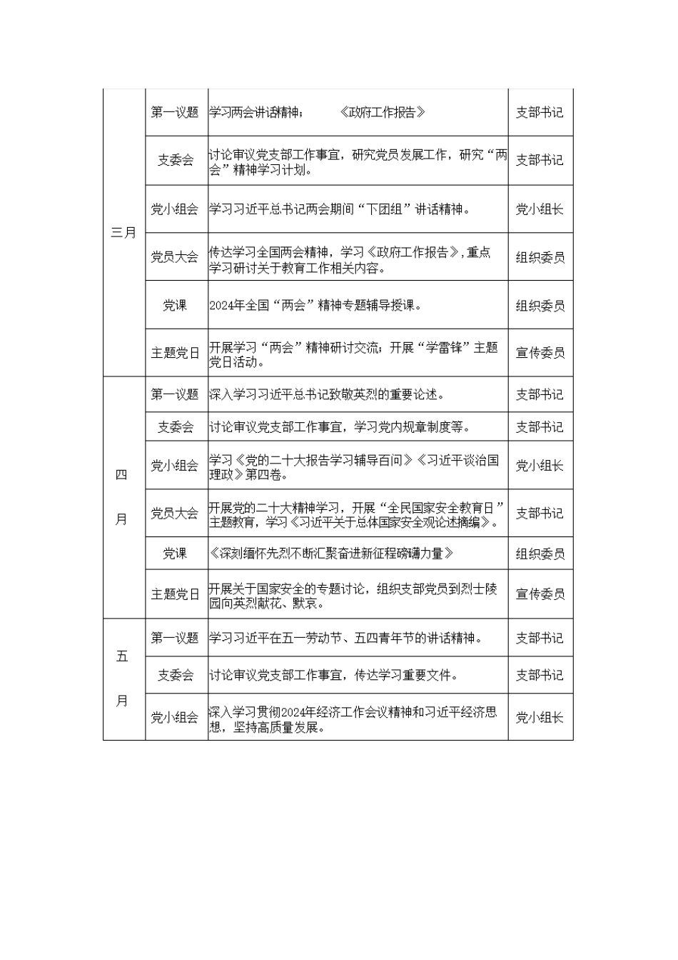 2024年度“三会一课计划表” +“主题党日计划表”（全年计划）图文版范文两篇_第2页