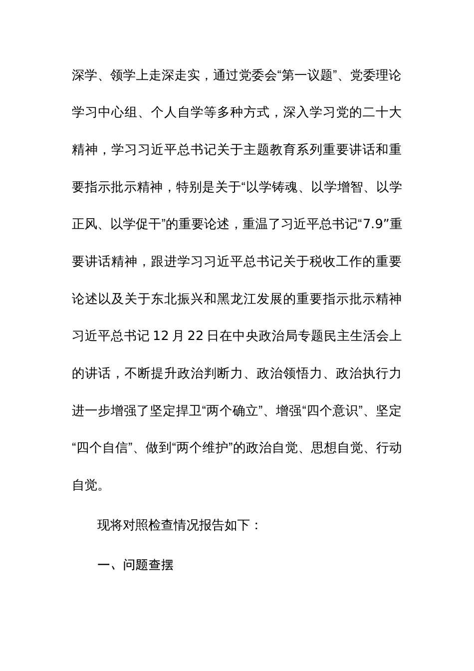 税务机关领导干部2023年度主题教育民主生活会个人发言提纲（践行宗旨、服务人民等新6个对照方面）范文_第3页