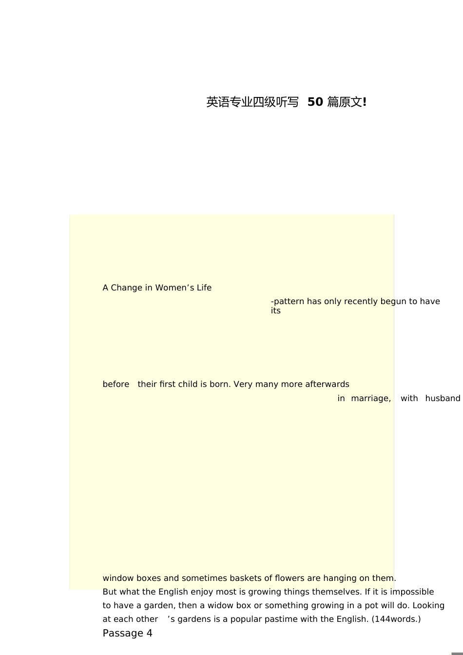 英语专业四级听写50篇原文[共18页]_第1页