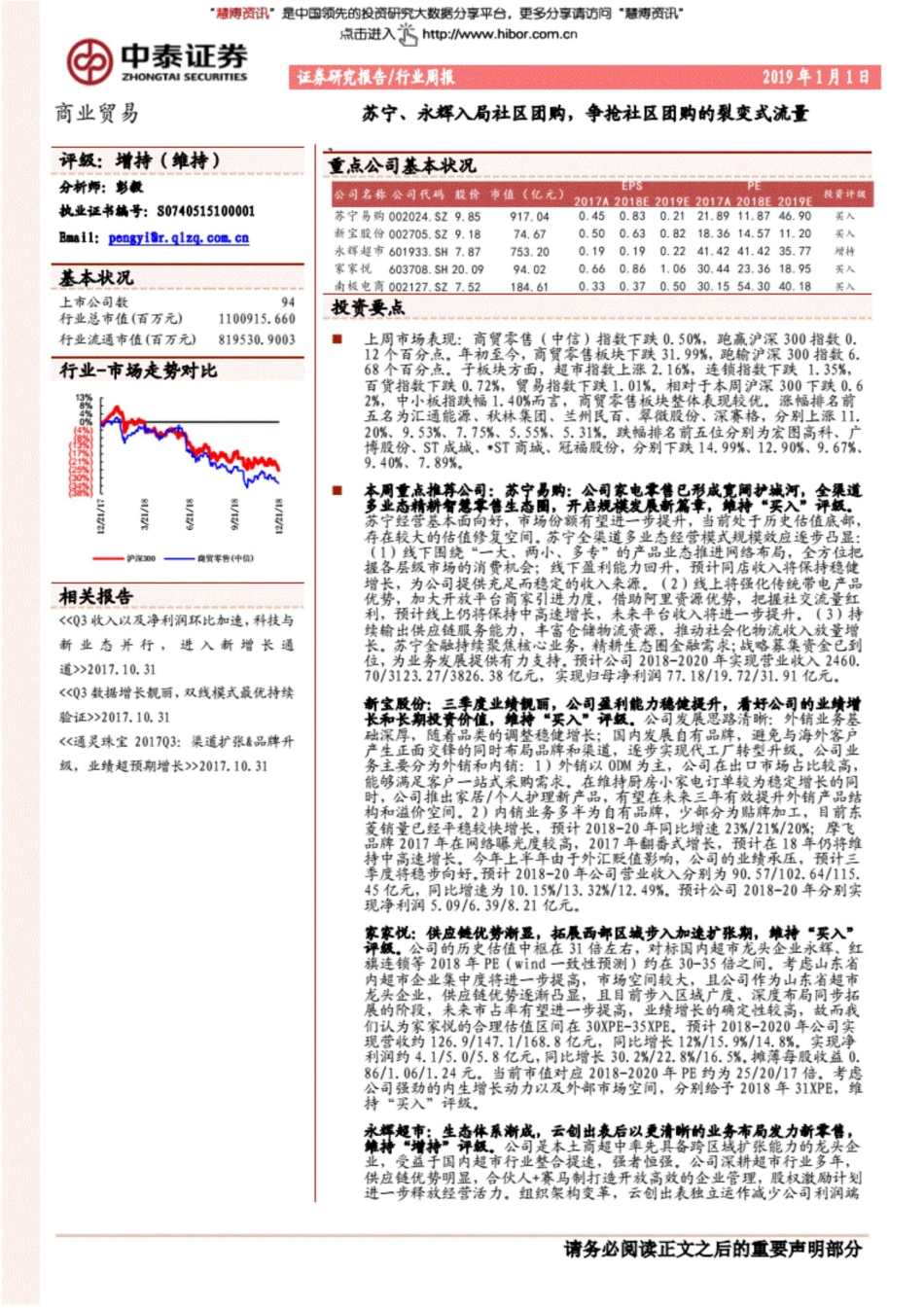 电商行业行研报告：商业贸易行业周报：苏宁、永辉入局社区团购，争抢社区团购的裂变式流量_第1页