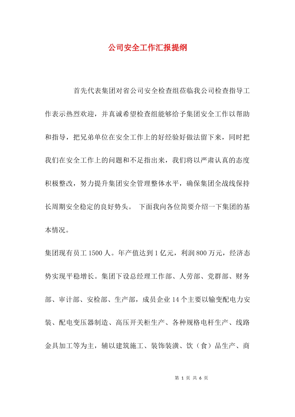 公司安全工作汇报提纲_第1页