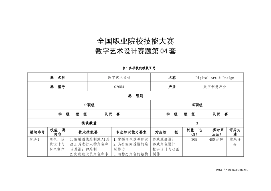 （全国职业技能比赛：高职）GZ054数字艺术设计赛题第04套_第1页