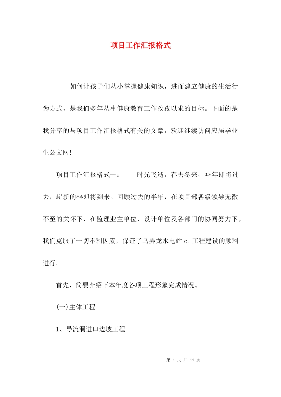 项目工作汇报格式_第1页