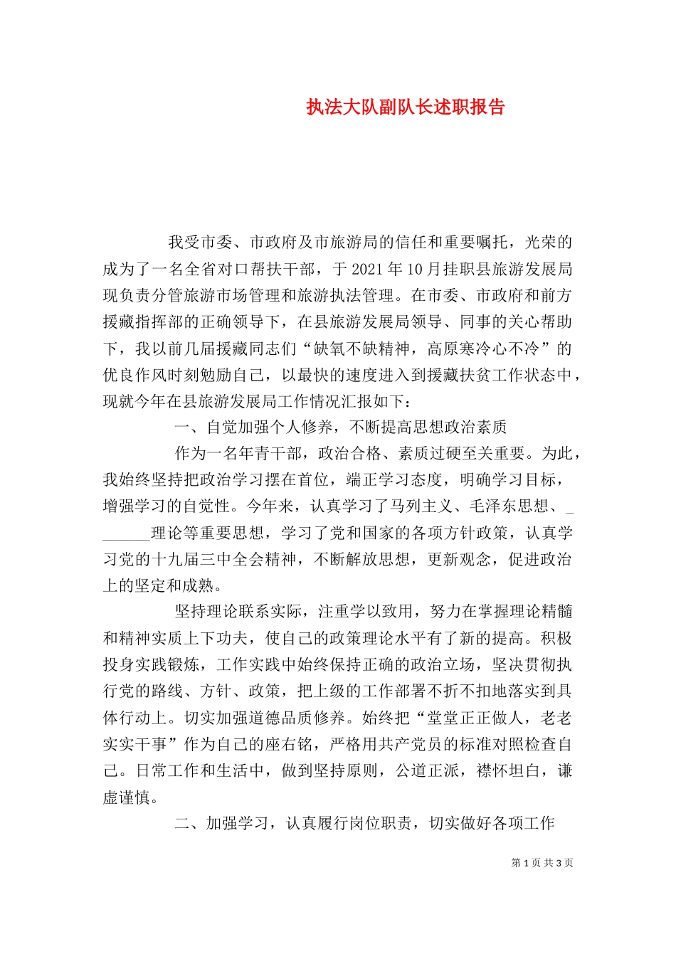 执法大队副队长述职报告（一）_第1页