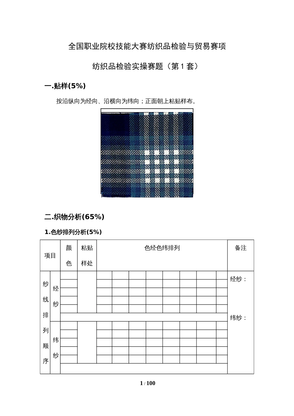 （全国职业技能比赛：高职）GZ069纺织品检验与贸易赛项理论和实操题库共计9套_第1页