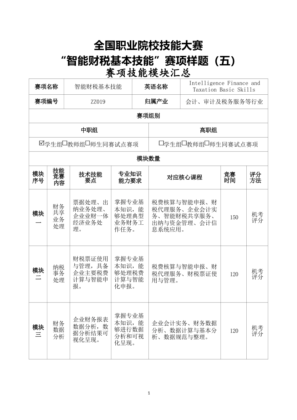 全国职业大赛（中职）ZZ019智能财税基本技能赛题第5套_第1页