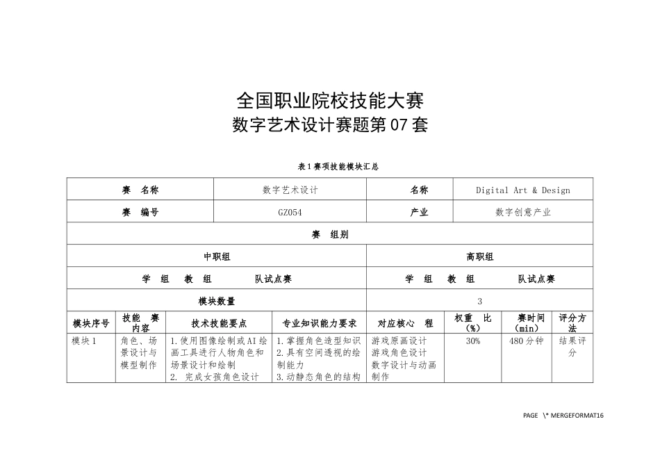 （全国职业技能比赛：高职）GZ054数字艺术设计赛题第07套_第1页