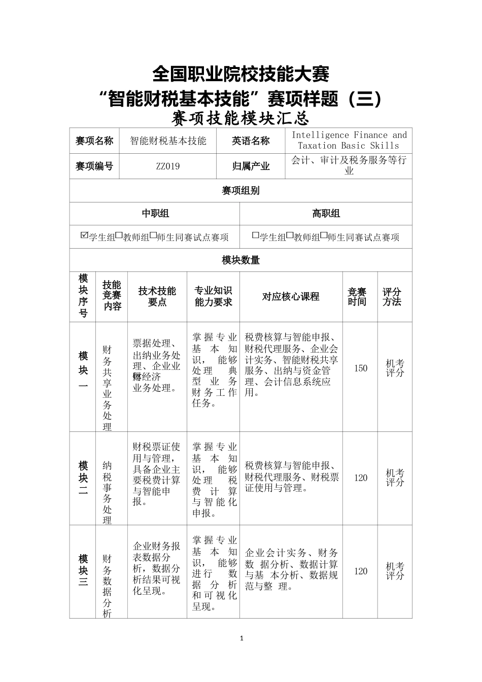 ZZ019智能财税基本技能赛题第3套_第1页