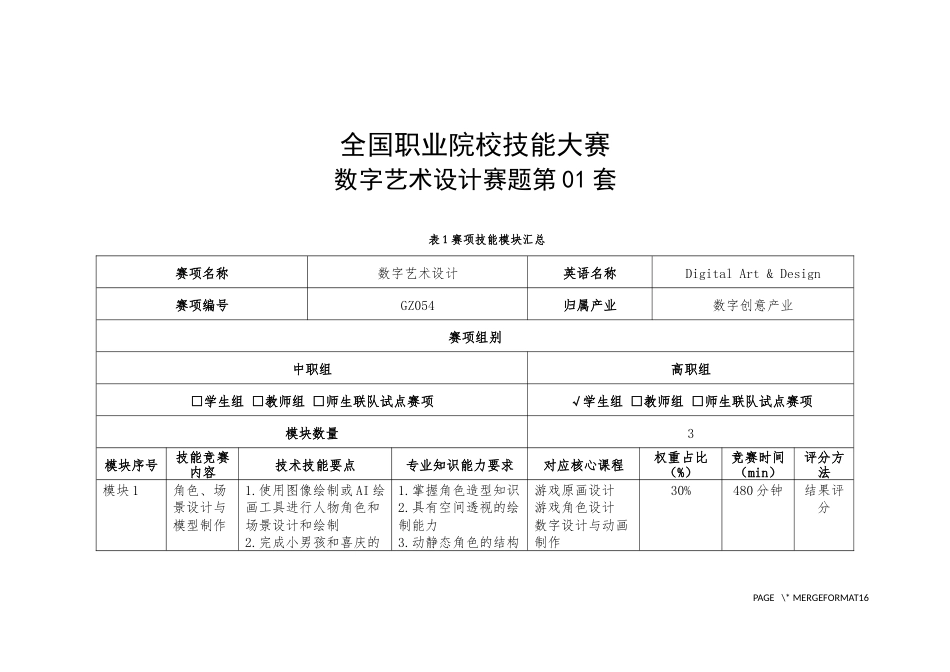 （全国职业技能比赛：高职）GZ054数字艺术设计赛题库共计10套_第1页