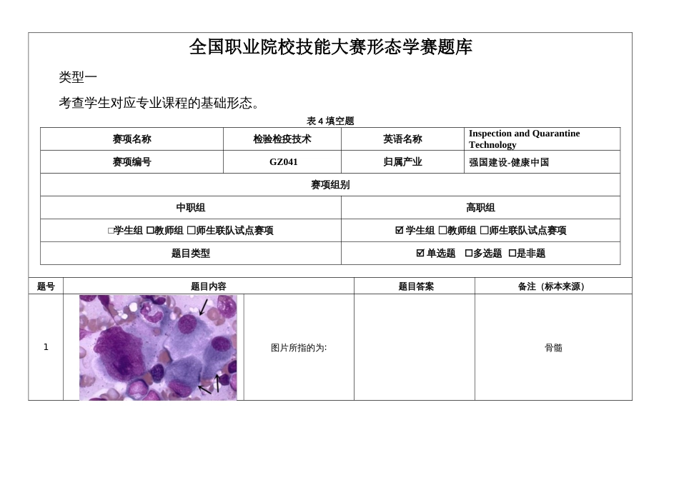 （全国职业技能比赛：高职）GZ041检验检疫技术赛项赛题库(形态学600题）_第1页