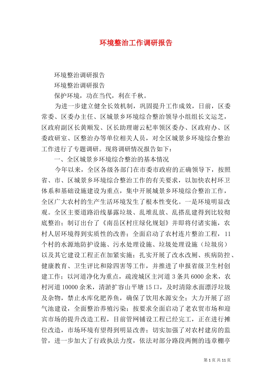 环境整治工作调研报告（三）_第1页